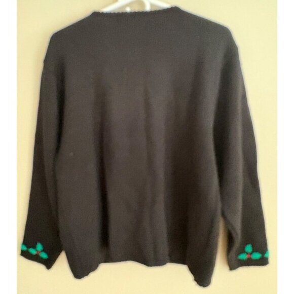 Vintage Tally-Ho Black Holly Embroidered Christmas Cardigan Sweater Women's XL - Picture 3 of 13